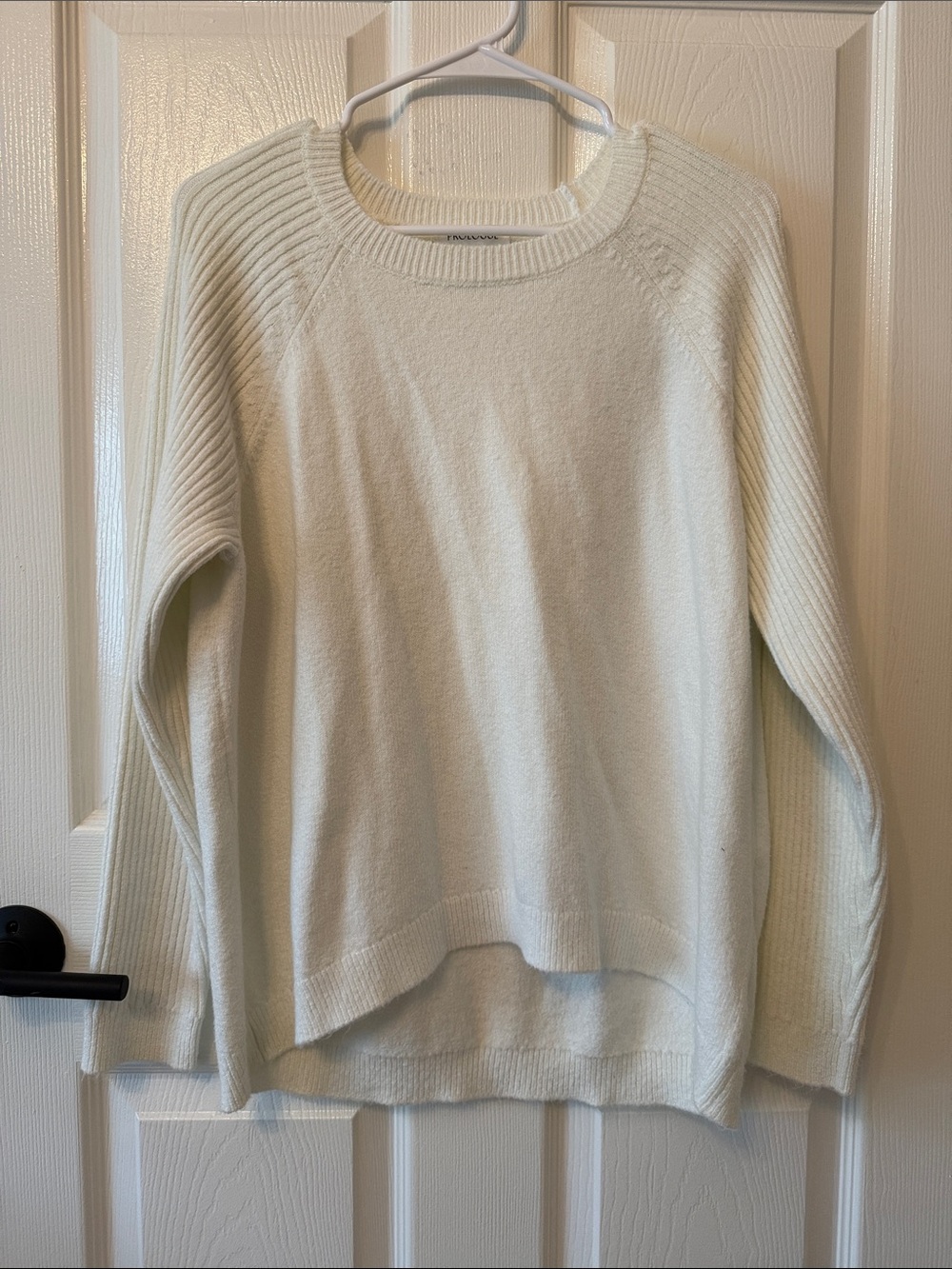 Prologue Target Cream Scoop Neck Ribbed-Sleeve Sweater